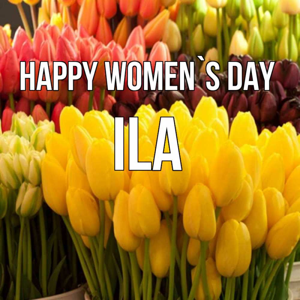 Greetings card с именем, Ila happy women`s day цветы Greetings with text for free download 